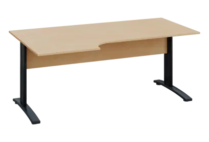 ERK 28 - 186 stůl kancelářský, rohový, levý, kovová podnož černá, deska 25 mm, široký 1800 mm, bříza irská